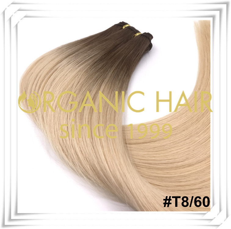 Ombre color #T8/60 hand tied weft hair extension C005